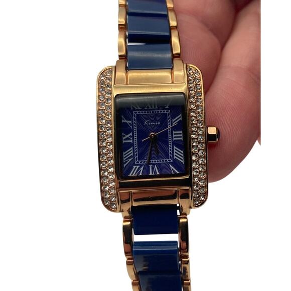 Nice Kimio Blue/ Gold w/ Gems Women's Analog Watch /Wristwatch  with New Battery - Picture 1 of 7